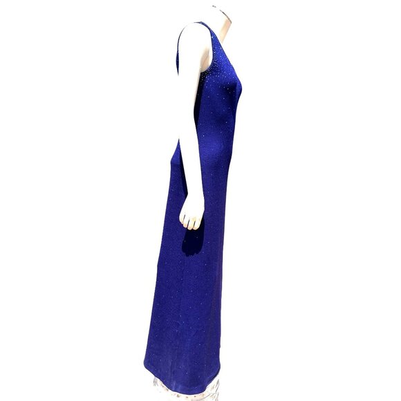 Vintage Dress by St John 2 Royal Purple Santana Knit Maxi Rhinestone Sparkle Gow - Picture 8 of 16